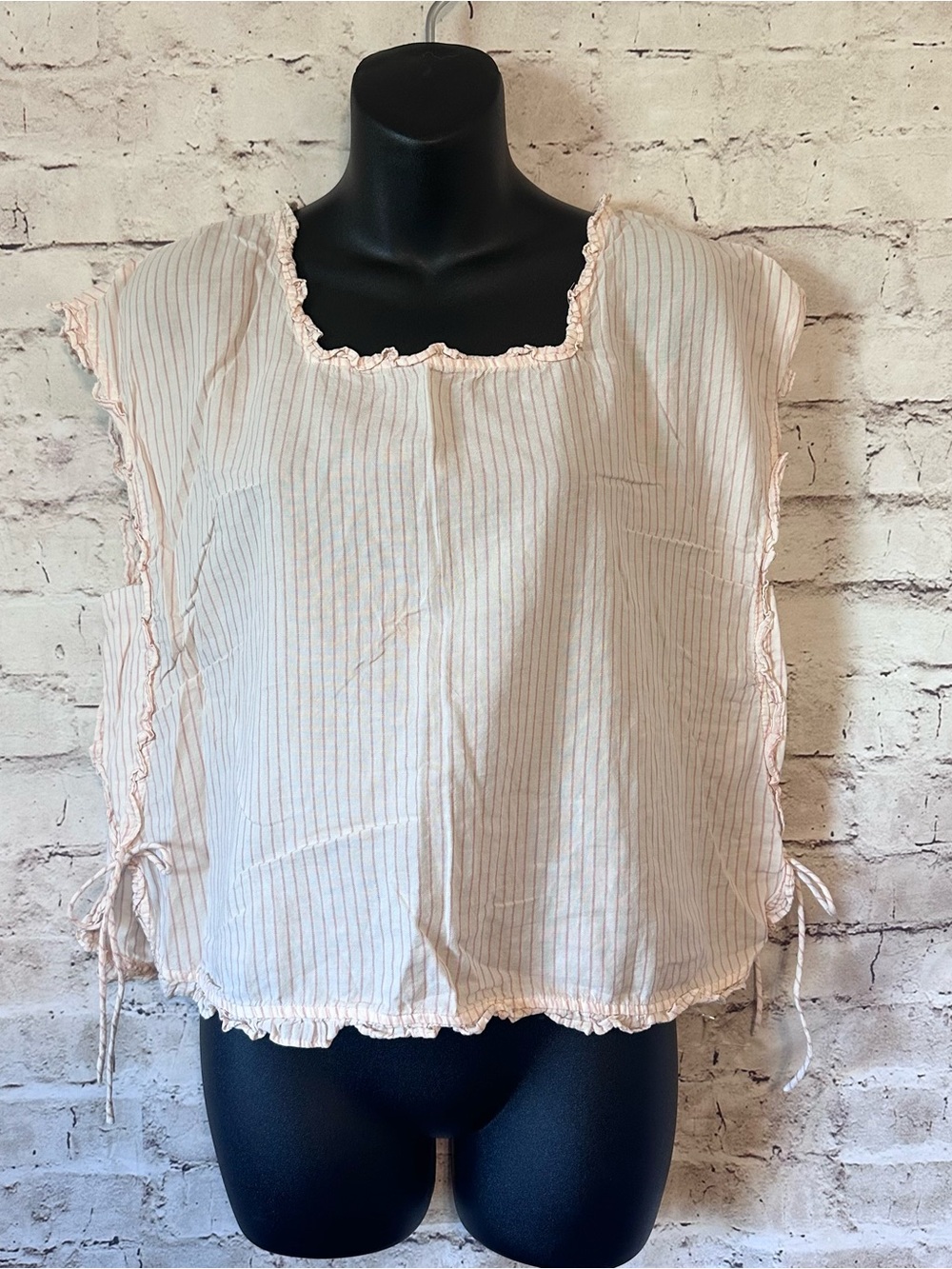 Madewell Light Pink Striped Square-Neck Peasant Blouse
